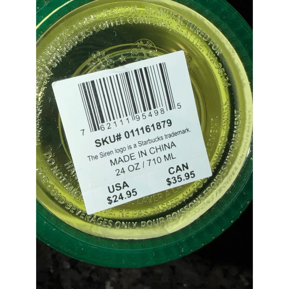 Starbucks 24oz Venti Lime Green Iridescent Pleated Cold Cup Tumbler‎ Purple Lid